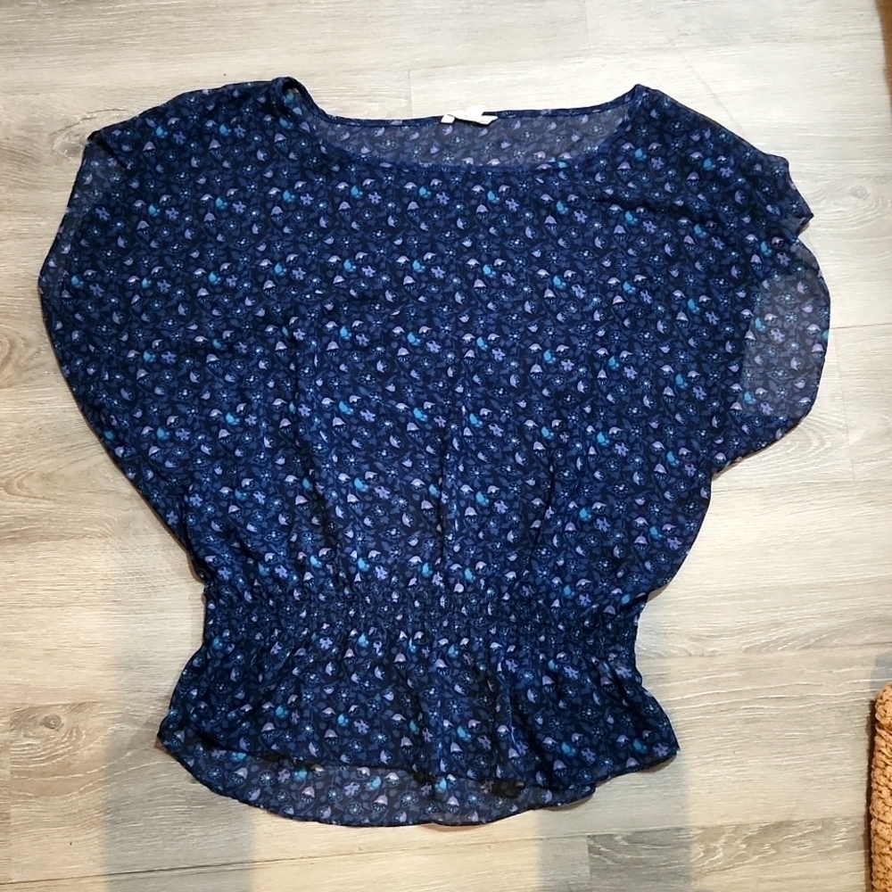 American eagle sheer top. Size Large. Blue with blue flower print.